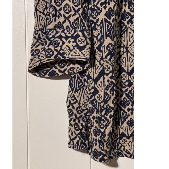 Christopher & Banks Shirt Button Up Blue/Beige Geometric Print Size Medium - Picture 3 of 7